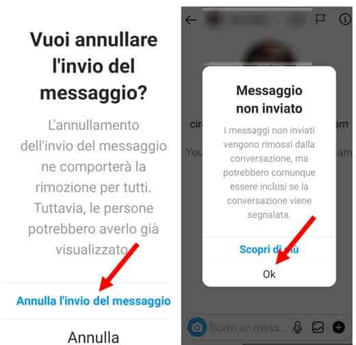 Cancelar el envío de un mensaje de Instagram