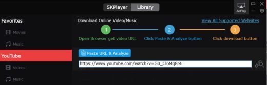 5KPlayer le lecteur multimédia pour télécharger des vidéos Youtube et lire des vidéos 4K ultra HD