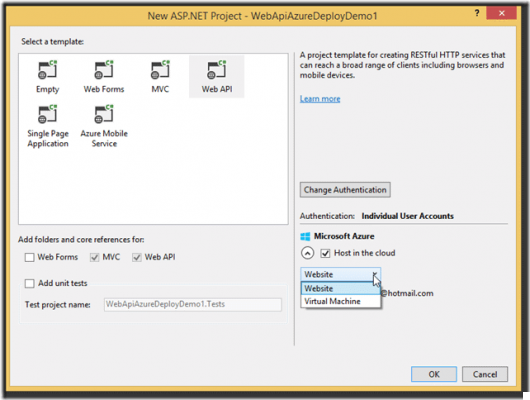 Como criar um site de API da Web para Windows Azure