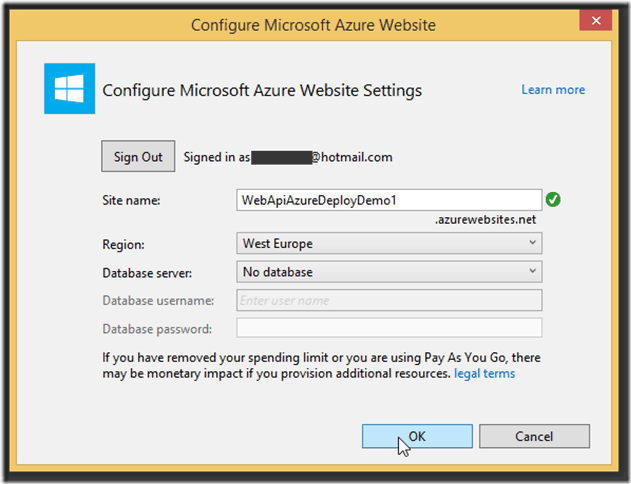 How to create a Web Api Website for Windows Azure