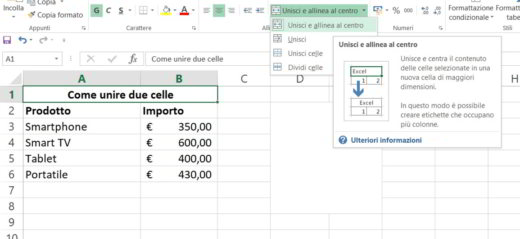 How to merge two Excel cells