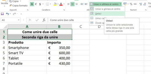 How to merge two Excel cells