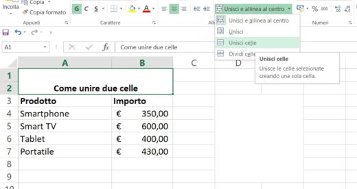 How to merge two Excel cells