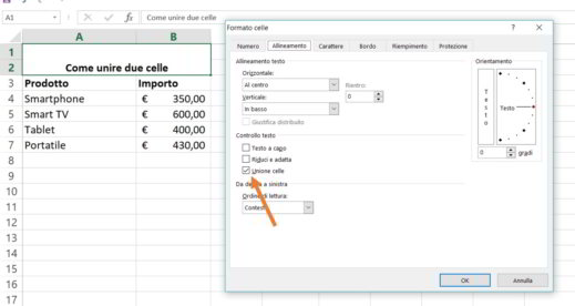 Comment fusionner deux cellules Excel