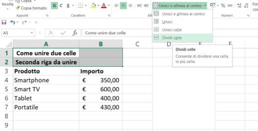 How to merge two Excel cells