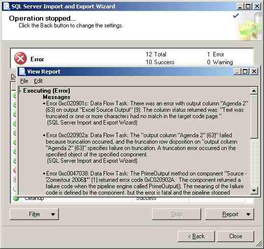Manejar el error de truncamiento al importar de Excel a SQL Server 2005