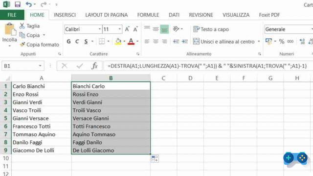 How to reverse first and last names in Excel