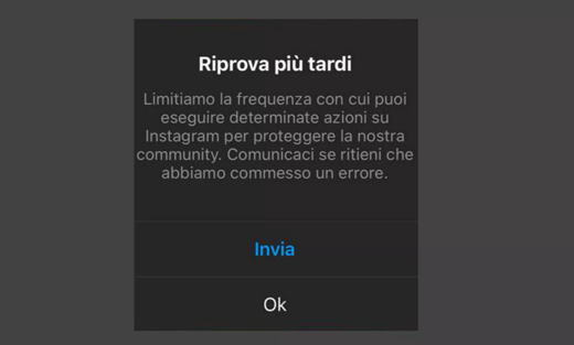 Problema do Instagram, nós limitamos a frequência: por favor, tente novamente mais tarde