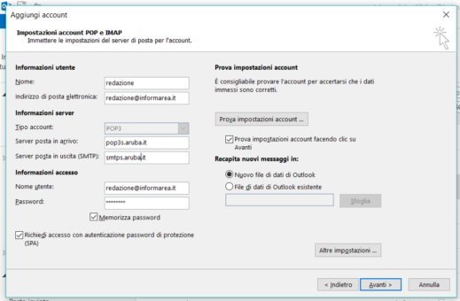 Como configurar o correio Aruba no Outlook