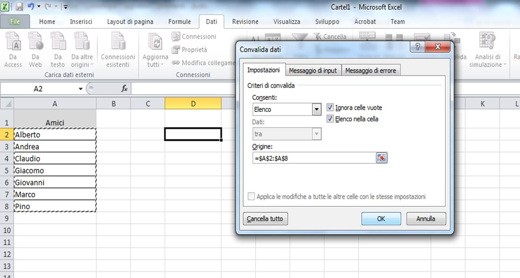 Create Excel drop-down menu