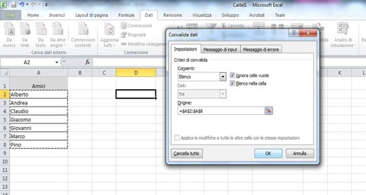 Menu suspenso Criar Excel