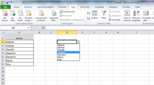 Menu suspenso Criar Excel