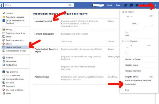 Como configurar o Facebook em italiano