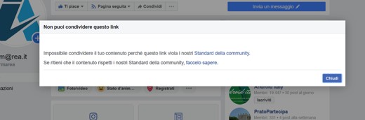 Facebook blocks website links and shares