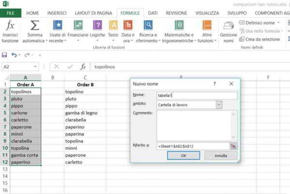 How to compare two tables in Excel