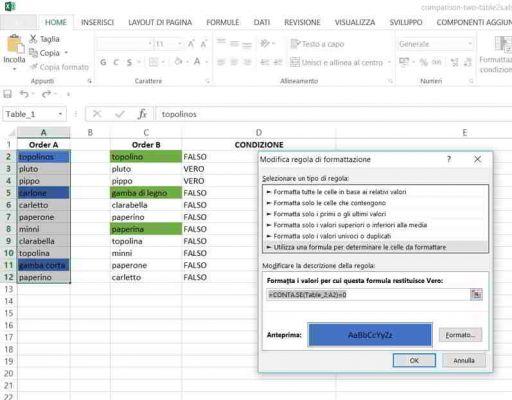 How to compare two tables in Excel